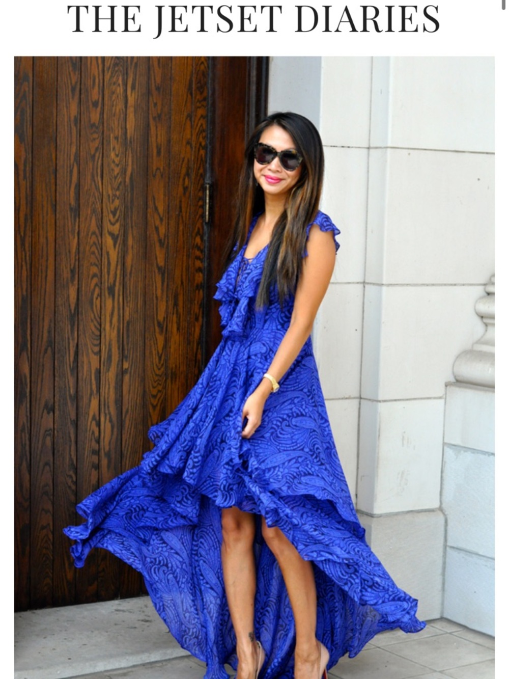 The Jetset Diaries Cobalt Blue Ruffle High-Low Maxi Dress